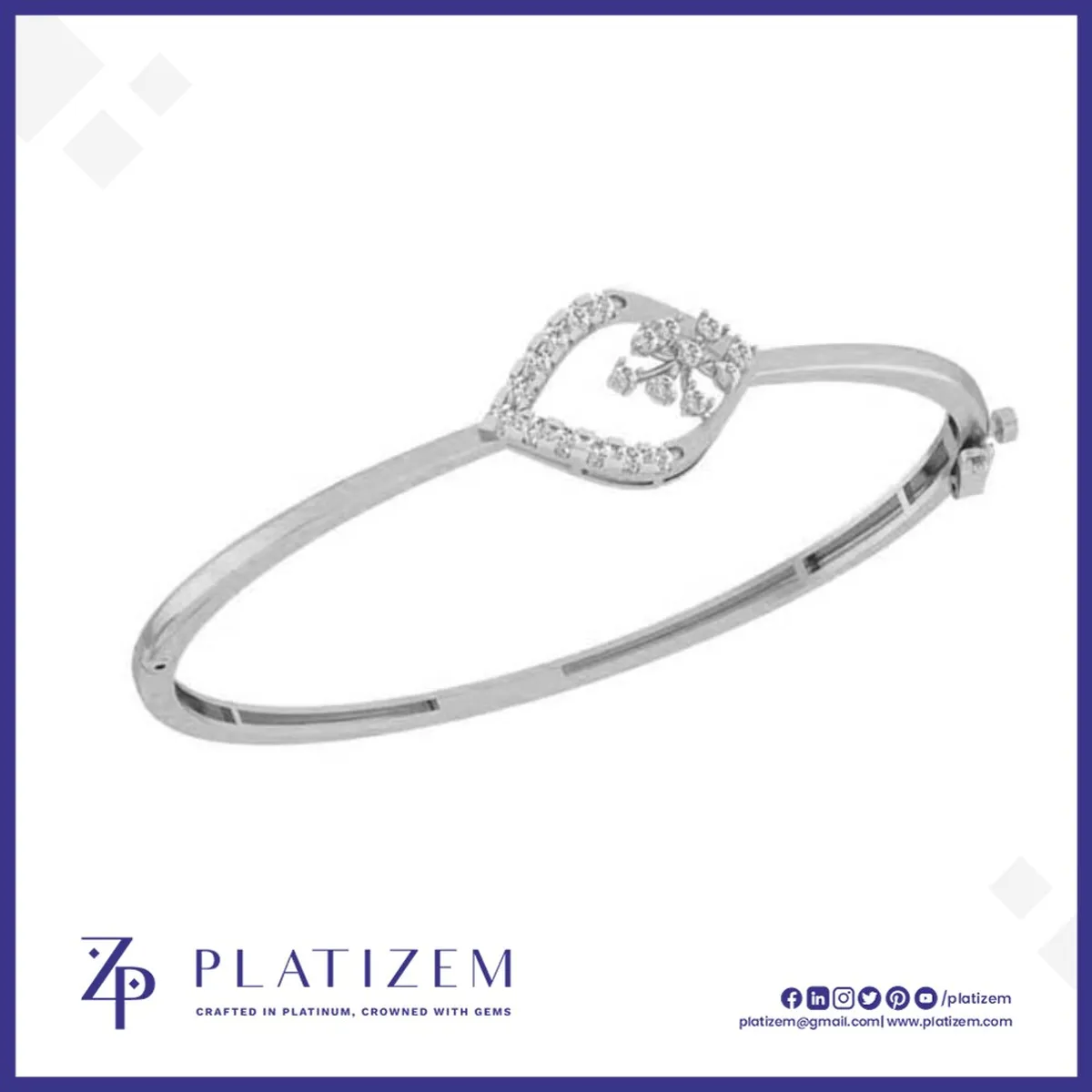 Marquise Frame Diamond Cluster Bangle Bracelet for Women