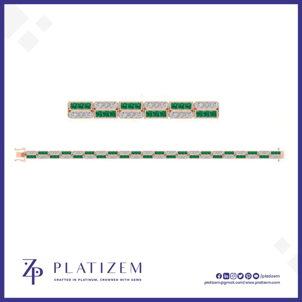 Green Gemstone Link Diamond Bracelet Design