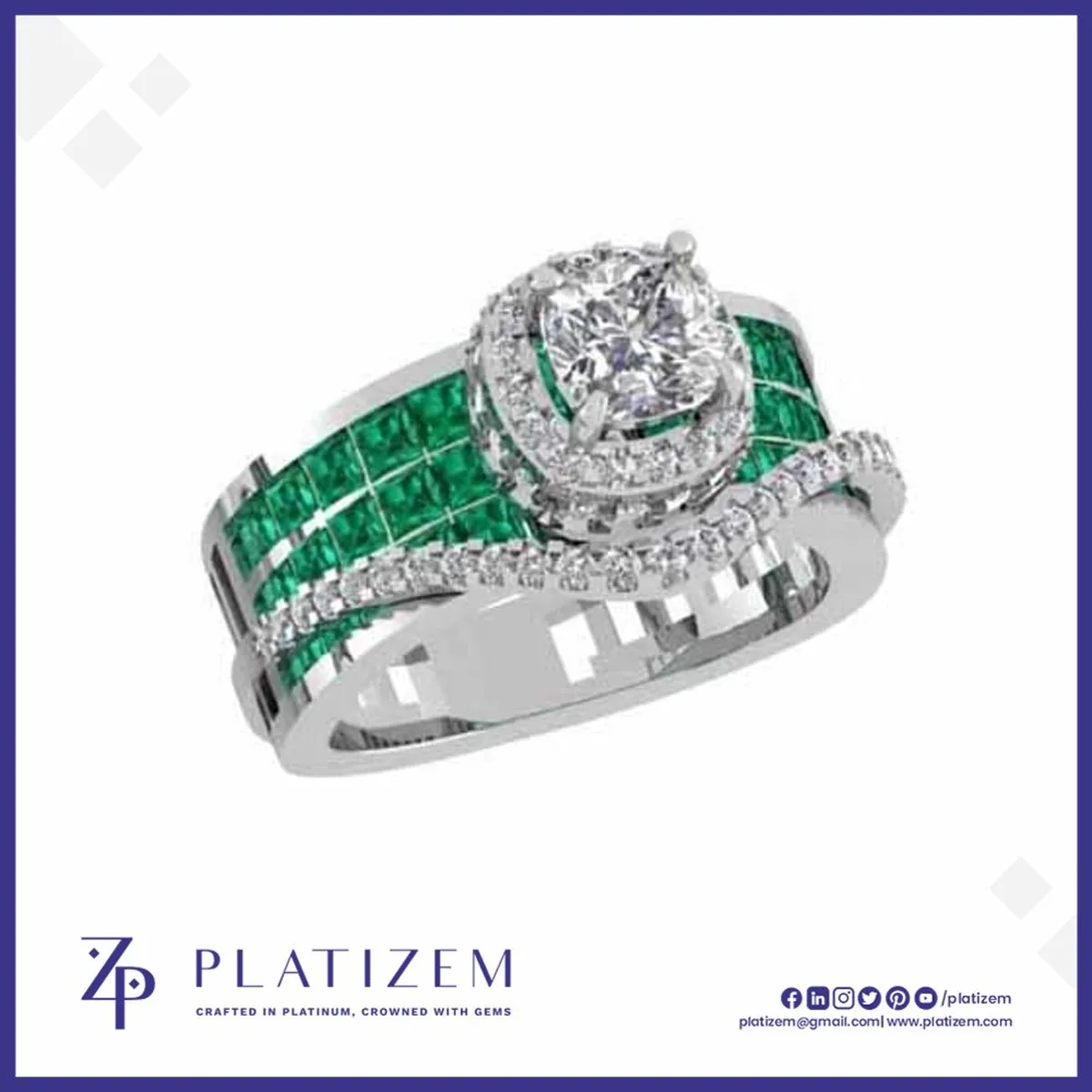 Round Halo Ring with Green Channel Sides