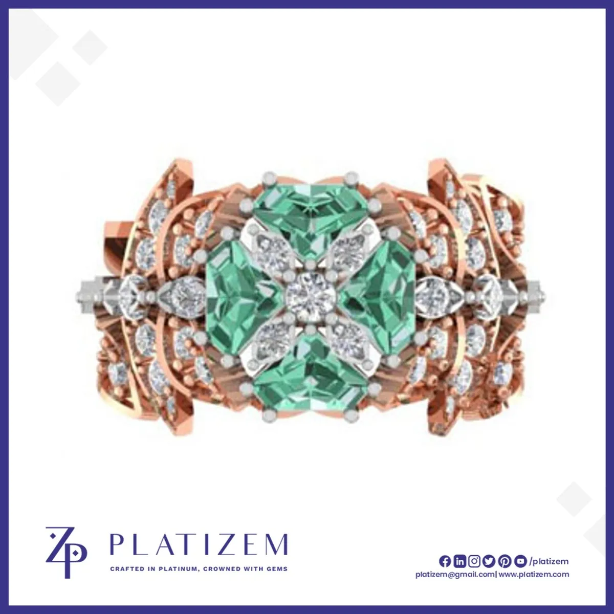Green Gemstone Floral Cluster Ring for Women